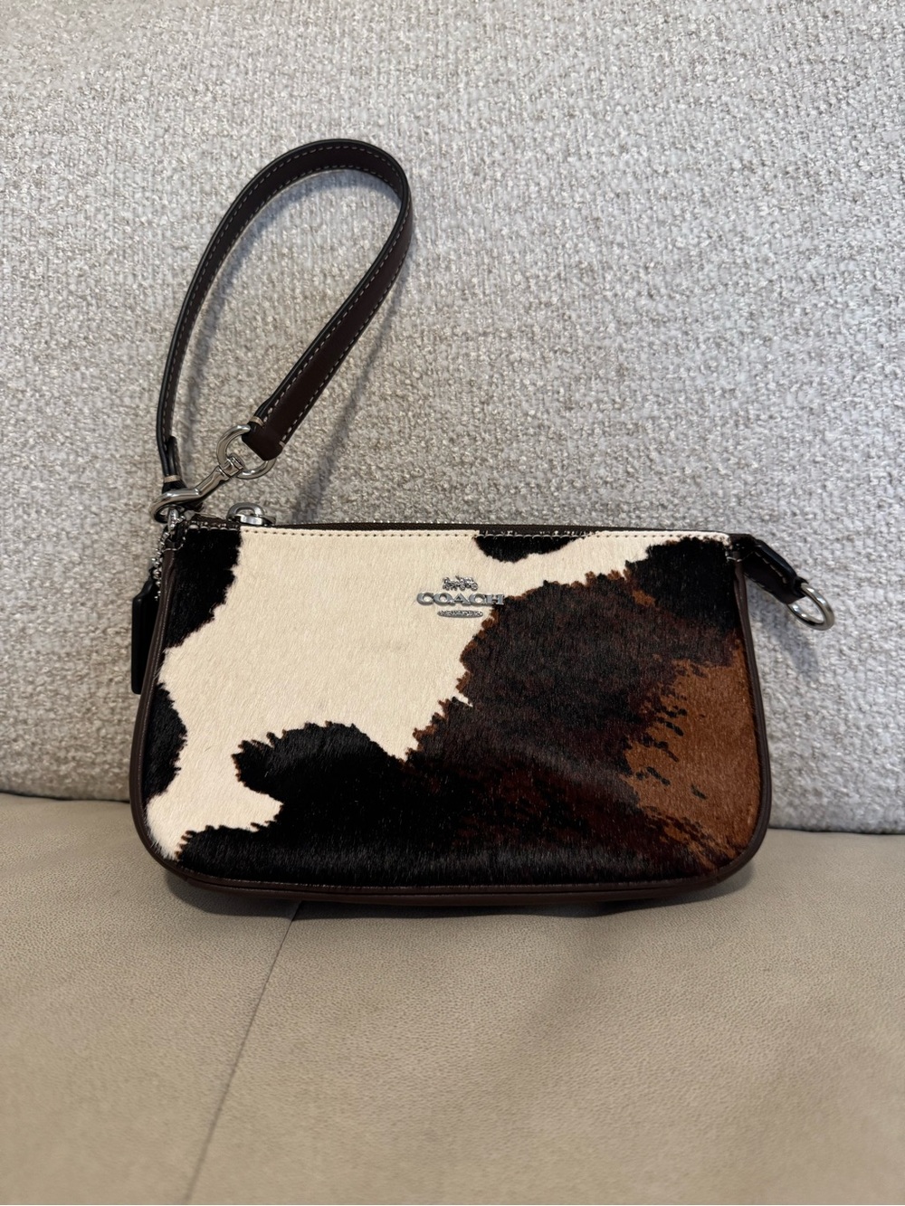 COACH Nolita 19 Cowhide Wristlet Clutch in Black, White & Brown